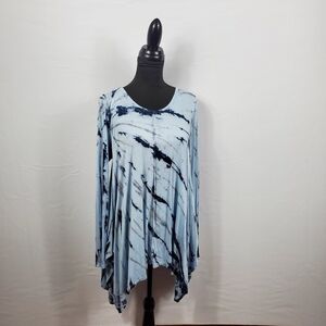 Chelsea & Theodora Women Bohemian Tunic Shirt Tie Dye Shark Bite 3/4 SLVS Size M